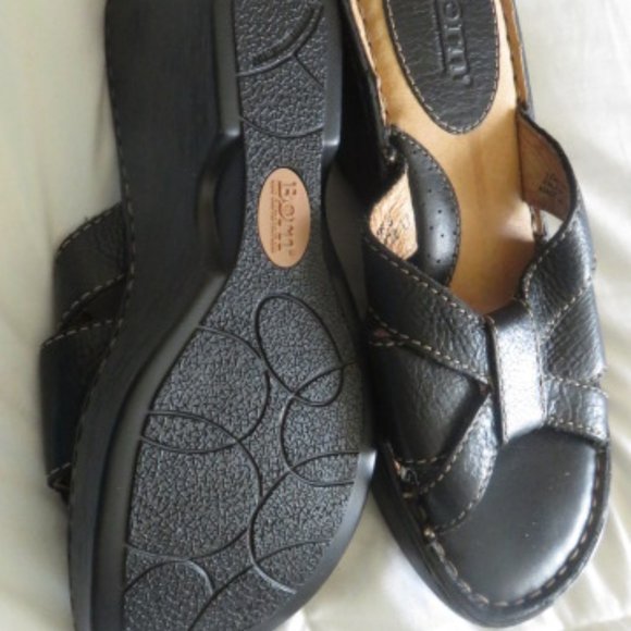 BORN SANDALS**NWOT** BLACK, SIZE 6/36.5, LEATHER UPPER & LININGS, STITCHING,HEEL - Picture 2 of 8